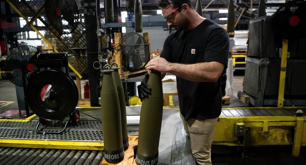 Illustrative image of 155 mm ammunition component production